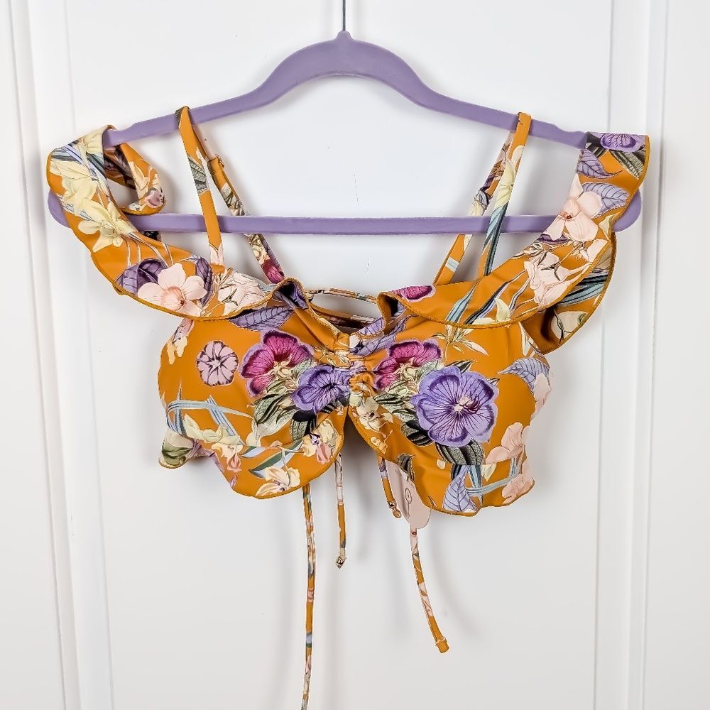 Altar'd State | Orange Floral Bikini Top Size Small